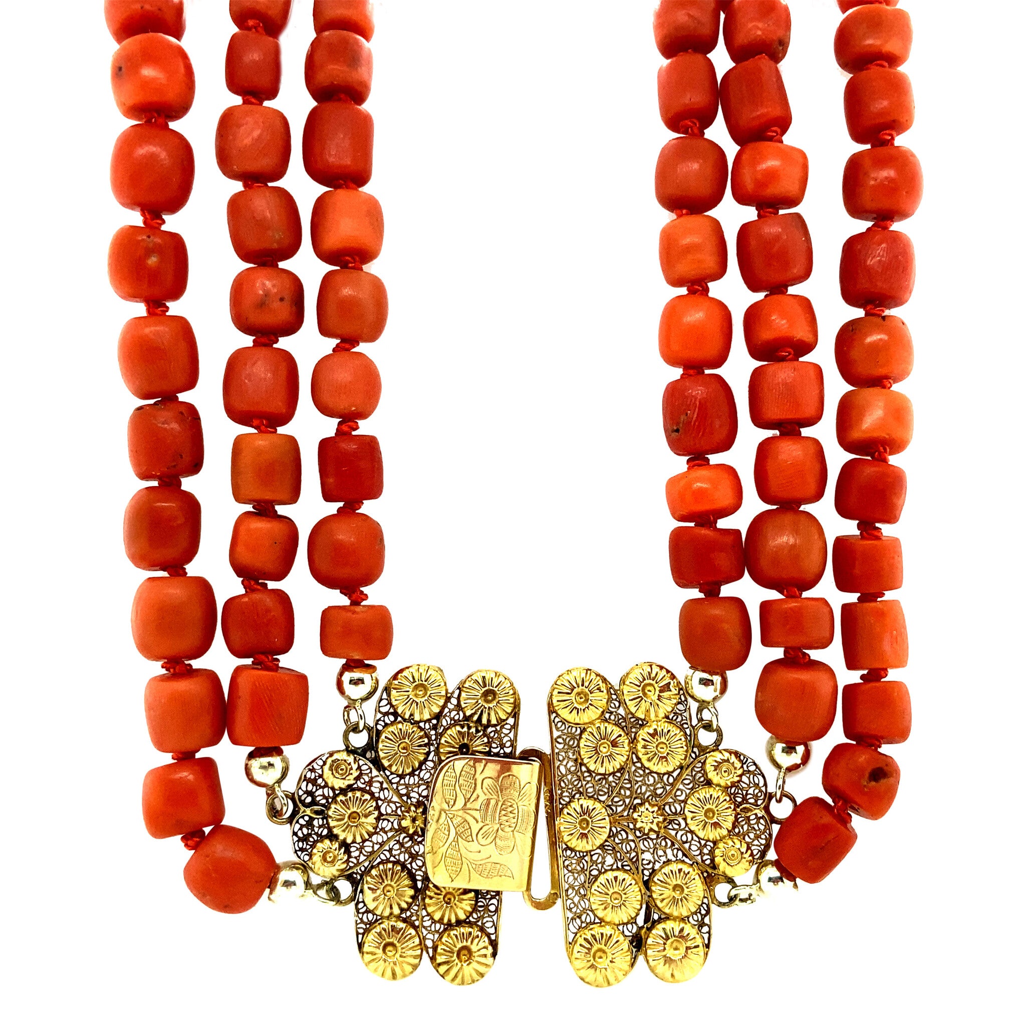 Vintage Red Coral Necklace with 14K Gold Clasp